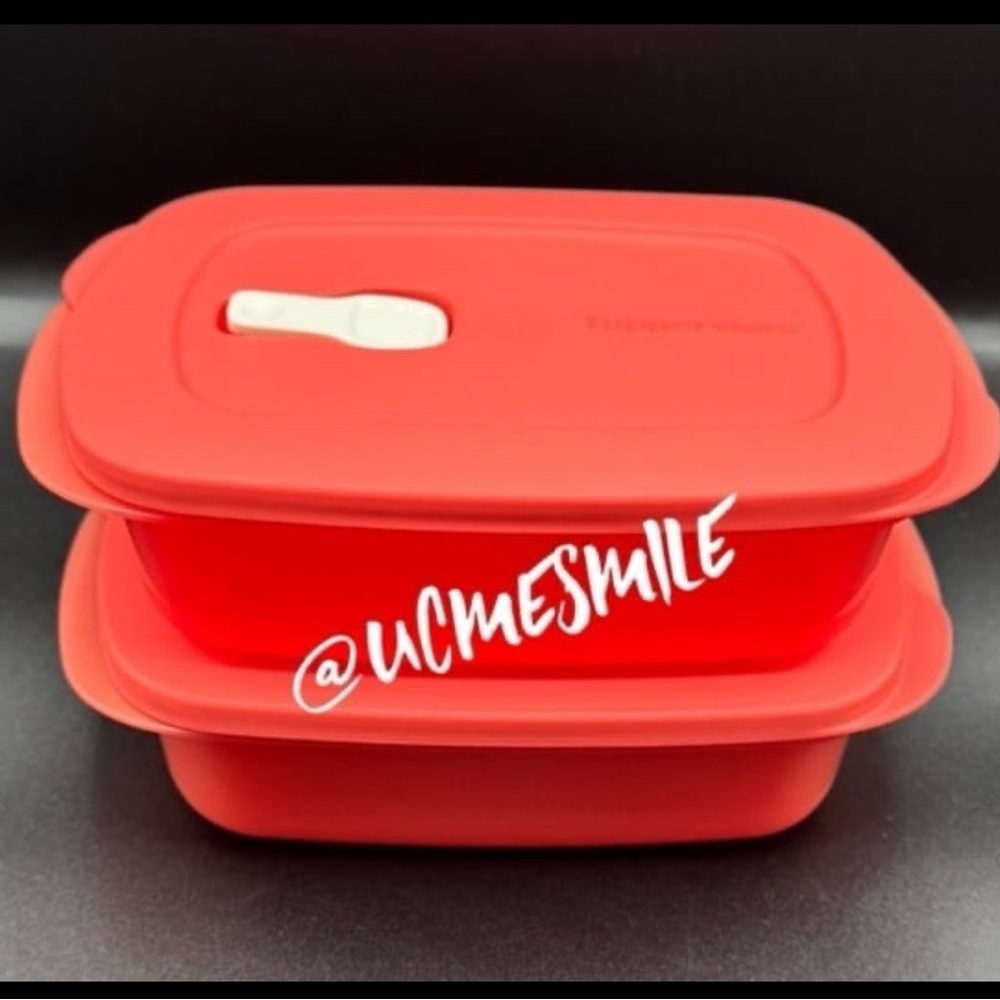 Tupperware Micro Crystalwave Rectangle Salmon Color Lunch Container Set